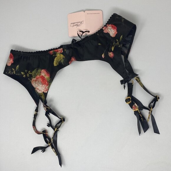 Agent Provocateur Elora Black Floral Silk Suspender AP3 Medium NWT